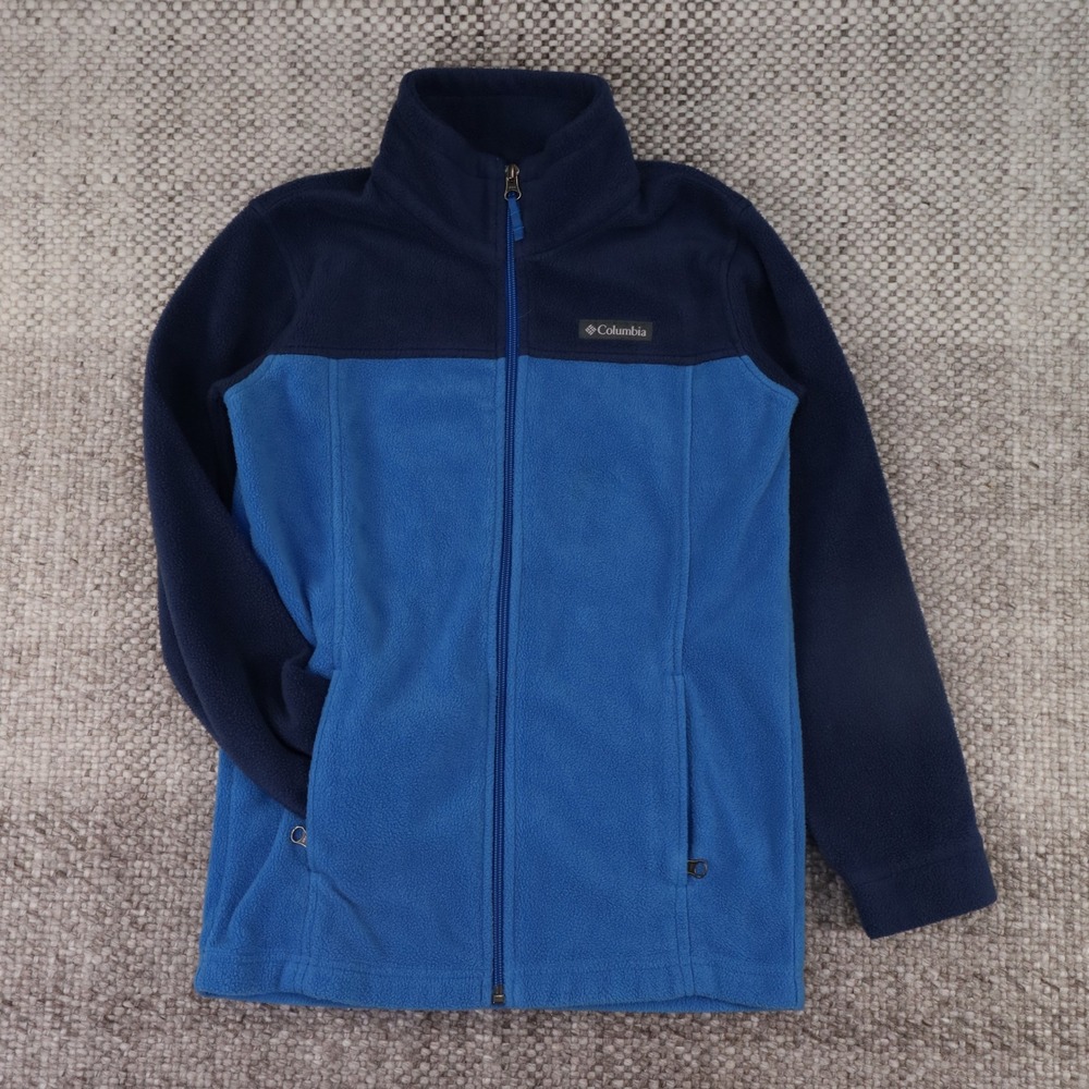 Columbia Fleece Jacket Kids Medium 10/12 Blue Excellent Full Zip Colorblock